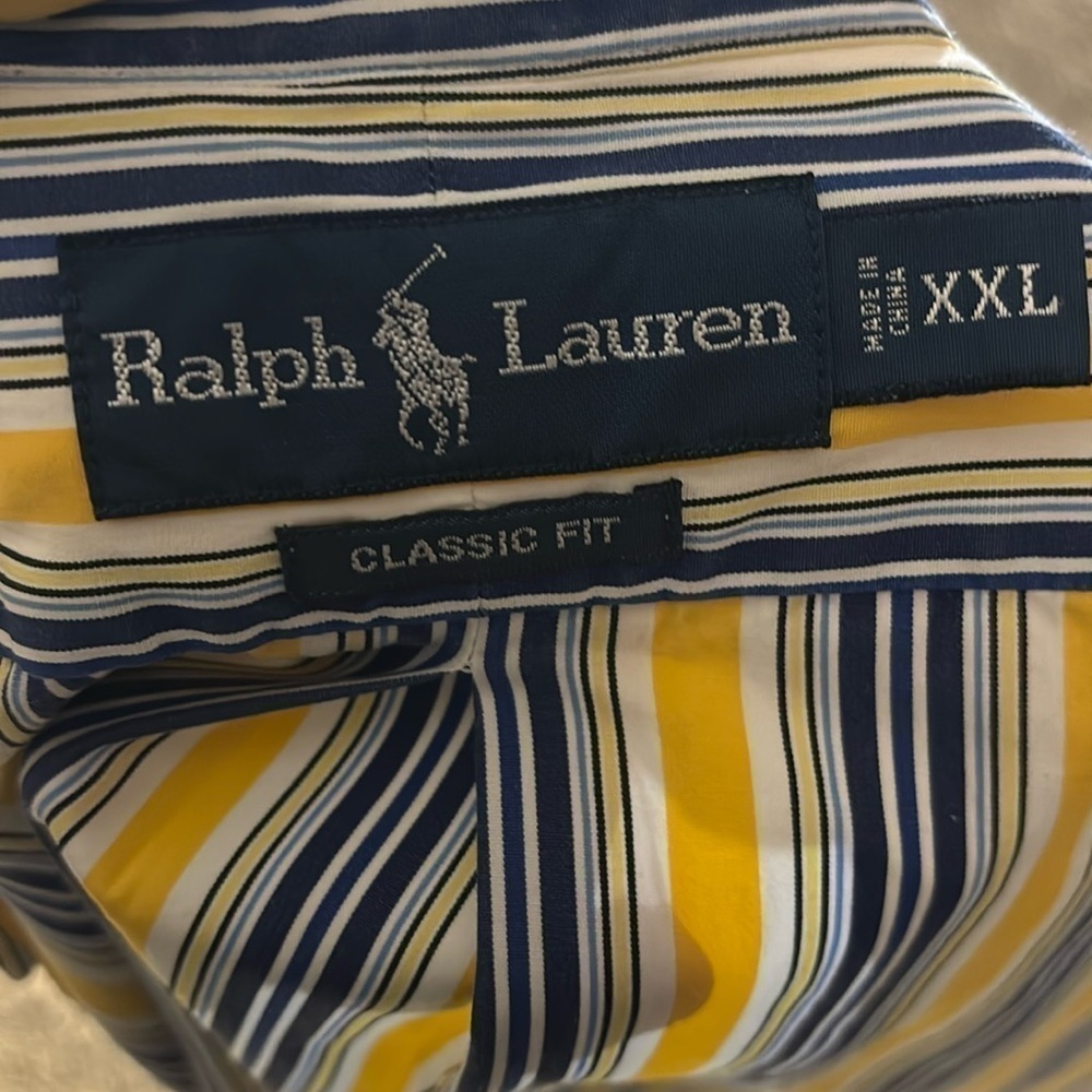 Ralph Lauren Yellow Blue Striped Button Up Shirt XXL - Picture 2 of 5